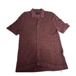 Abercrombie Brown Polo Open Knit Men's Medium Spring Summer Button Down Preppy